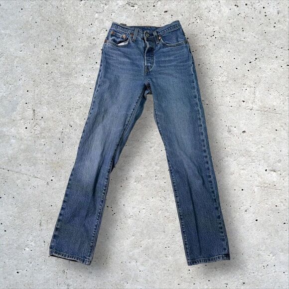 Levi’s 501 Jeans Straight Leg Distressed Blue Denim Western Men's Size 24x30 - Picture 4 of 12